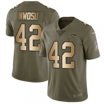 Men's Nike Los Angeles Chargers #42 Uchenna Nwosu Olive Gold Stitched NFL Limited 2017 Salute To Service Jersey