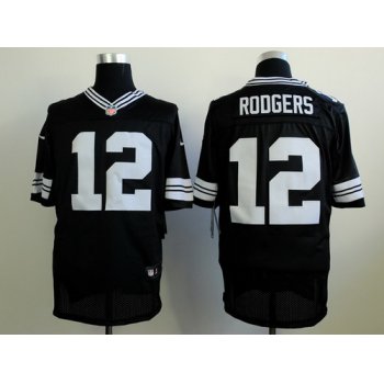 Nike Green Bay Packers #12 Aaron Rodgers Black With White Elite Jersey