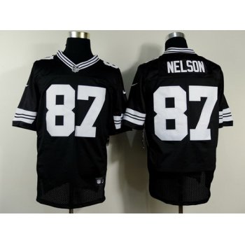 Nike Green Bay Packers #87 Jordy Nelson Black With White Elite Jersey