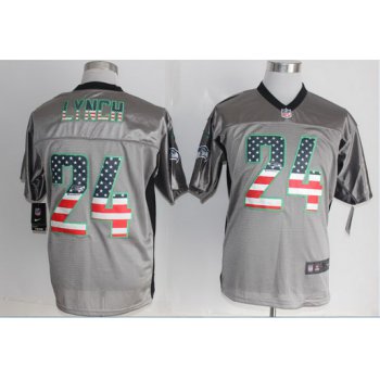 Nike Seattle Seahawks #24 Marshawn Lynch 2014 USA Flag Fashion Gray Elite Jersey