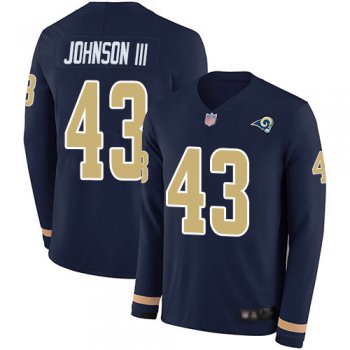 Rams #43 John Johnson III Navy Blue Team Color Men's Stitched Football Limited Therma Long Sleeve Jersey