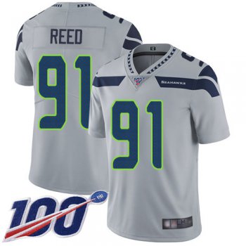 Seahawks #91 Jarran Reed Grey Alternate Men's Stitched Football 100th Season Vapor Limited Jersey