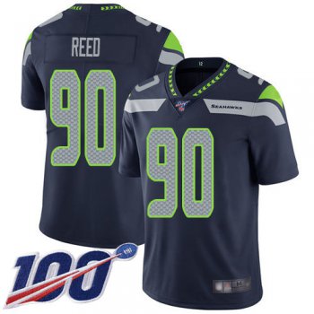 Nike Seahawks #90 Jarran Reed Steel Blue Team Color Men's Stitched NFL 100th Season Vapor Limited Jersey