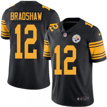 Nike Steelers #12 Terry Bradshaw Black Men's Stitched NFL Limited Rush Jersey