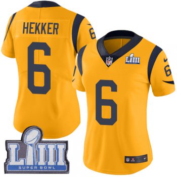 Women's Los Angeles Rams #6 Johnny Hekker Gold Nike NFL Rush Vapor Untouchable Super Bowl LIII Bound Limited Jersey