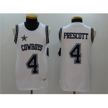 Men's Dallas Cowboys #4 Dak Prescott White Color Rush 2017 Vest Stitched NFL Nike Tank Top Jersey