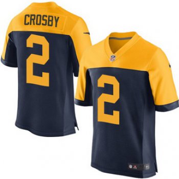 Men's Green Bay Packers #2 Mason Crosby Navy Blue Gold Alternate NFL Nike Elite Jersey