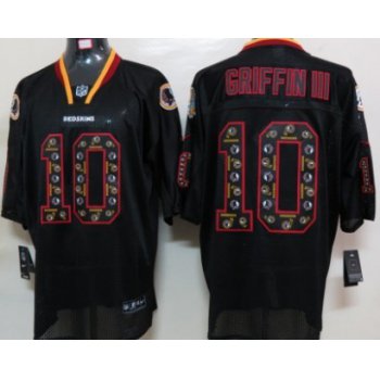 Nike Washington Redskins #10 Robert Griffin III Lights Out Black Ornamented Elite Jersey