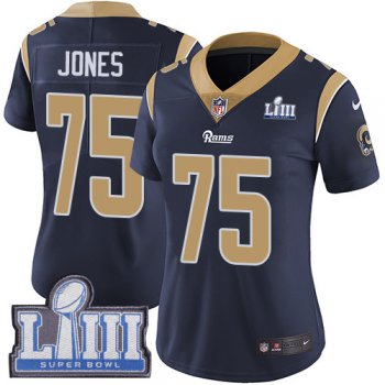 #75 Limited Deacon Jones Navy Blue Nike NFL Home Women's Jersey Los Angeles Rams Vapor Untouchable Super Bowl LIII Bound