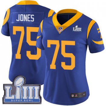 #75 Limited Deacon Jones Royal Blue Nike NFL Alternate Women's Jersey Los Angeles Rams Vapor Untouchable Super Bowl LIII Bound