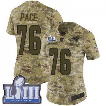 #76 Limited Orlando Pace Camo Nike NFL Women's Jersey Los Angeles Rams 2018 Salute to Service Super Bowl LIII Bound