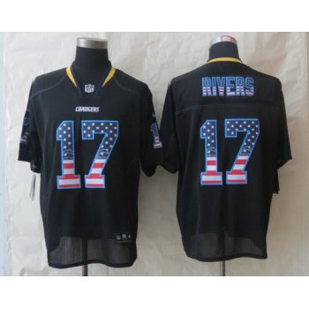 Nike San Diego Chargers #17 Philip Rivers 2014 USA Flag Fashion Black Elite Jersey