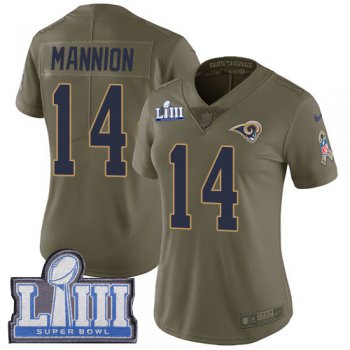 #14 Limited Sean Mannion Olive Nike NFL Women's Jersey Los Angeles Rams 2017 Salute to Service Super Bowl LIII Bound