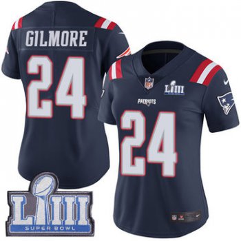 #24 Limited Stephon Gilmore Navy Blue Nike NFL Women's Jersey New England Patriots Rush Vapor Untouchable Super Bowl LIII Bound