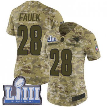 #28 Limited Marshall Faulk Camo Nike NFL Women's Jersey Los Angeles Rams 2018 Salute to Service Super Bowl LIII Bound