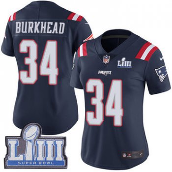 #34 Limited Rex Burkhead Navy Blue Nike NFL Women's Jersey New England Patriots Rush Vapor Untouchable Super Bowl LIII Bound