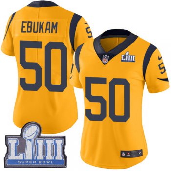 #50 Limited Samson Ebukam Gold Nike NFL Women's Jersey Los Angeles Rams Rush Vapor Untouchable Super Bowl LIII Bound