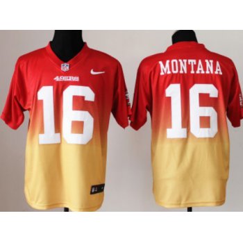 Nike San Francisco 49ers #16 Joe Montana Red/Gold Fadeaway Elite Jersey