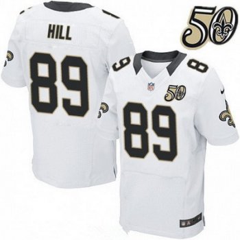 Men's New Orleans Saints #89 Josh Hill White 50th Season Patch Stitched NFL Nike Elite Jersey