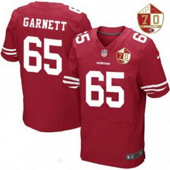 Men's San Francisco 49ers #65 Joshua Garnett Scarlet Red 70th Anniversary Patch Stitched NFL Nike Elite Jersey