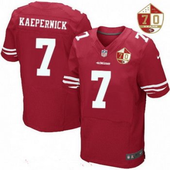 Men's San Francisco 49ers #7 Colin Kaepernick Scarlet Red 70th Anniversary Patch Stitched NFL Nike Elite Jersey