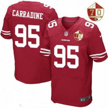 Men's San Francisco 49ers #95 Tank Carradine Scarlet Red 70th Anniversary Patch Stitched NFL Nike Elite Jersey