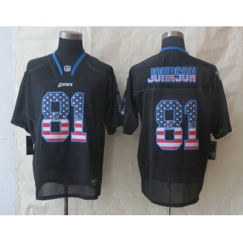 Nike Detroit Lions #81 Calvin Johnson 2014 USA Flag Fashion Black Elite Jersey