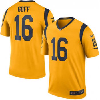 Men's Los Angeles Rams #16 Jared Goff Nike Gold Color Rush Legend Jersey