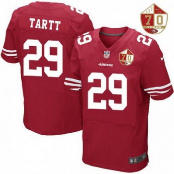 Men's San Francisco 49ers #29 Jaquiski Tartt Scarlet Red 70th Anniversary Patch Stitched NFL Nike Elite Jersey