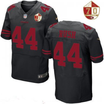 Men's San Francisco 49ers #44 Marcus Rush Black Color Rush 70th Anniversary Patch Stitched NFL Nike Elite Jersey