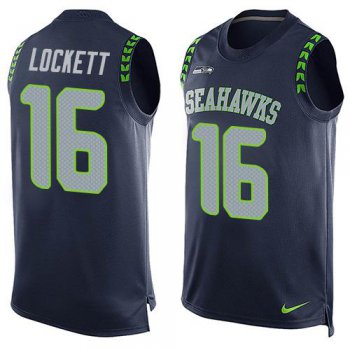 Men's Seattle Seahawks #16 Tyler Lockett Navy Blue Hot Pressing Player Name & Number Nike NFL Tank Top Jersey