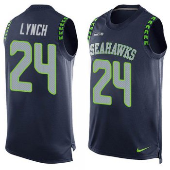Men's Seattle Seahawks #24 Marshawn Lynch Navy Blue Hot Pressing Player Name & Number Nike NFL Tank Top Jersey