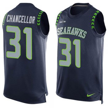 Men's Seattle Seahawks #31 Kam Chancellor Navy Blue Hot Pressing Player Name & Number Nike NFL Tank Top Jersey