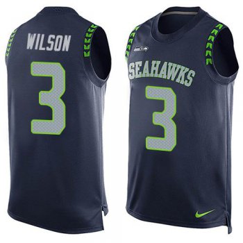Men's Seattle Seahawks #3 Russell Wilson Navy Blue Hot Pressing Player Name & Number Nike NFL Tank Top Jersey