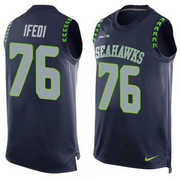 Men's Seattle Seahawks #76 Germain Ifedi Navy Blue Hot Pressing Player Name & Number Nike NFL Tank Top Jersey