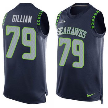 Men's Seattle Seahawks #79 Garry Gilliam Navy Blue Hot Pressing Player Name & Number Nike NFL Tank Top Jersey