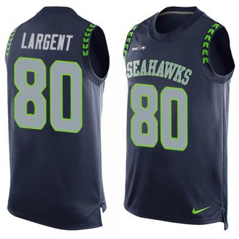 Men's Seattle Seahawks #80 Steve Largent Navy Blue Hot Pressing Player Name & Number Nike NFL Tank Top Jersey