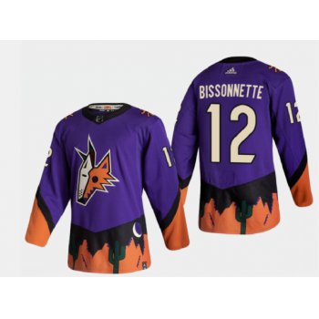 Men's Arizona Coyotes #12 Paul Bissonnette Reverse Retro 2020-21 Authentic Purple Jersey