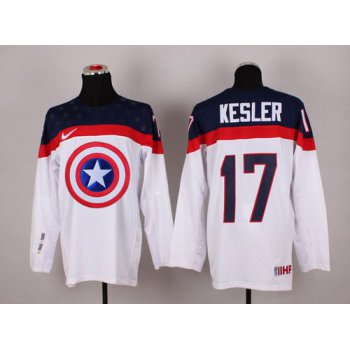 2015 Men's Team USA #17 Ryan Kesler Captain America Fashion White Jersey