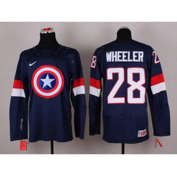 2015 Men's Team USA #28 Blake Wheeler Captain America Fashion Navy Blue Jersey