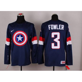 2015 Men's Team USA #3 Cam Fowler Captain America Fashion Navy Blue Jersey