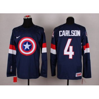 2015 Men's Team USA #4 John Carlson Captain America Fashion Navy Blue Jersey