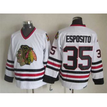 Chicago Blackhawks #35 Tony Esposito White CCM Vintage Throwback Jersey