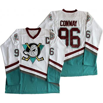 Men's Anaheim Ducks #96 Charlie Conway Mighty Ducks Movie 1995-96 White Green Ice Hockey Jerseys