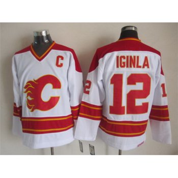 Calgary Flames #12 Jarome Iginla White Throwback CCM Jersey