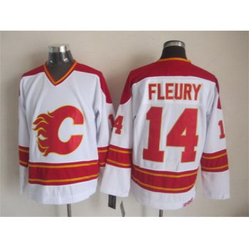 Calgary Flames #14 Theoren Fleury White Throwback CCM Jersey