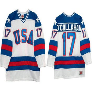 Men's 1980 Olympics USA #17 Jack O'Callahan White Throwback Stitched Vintage Ice Hockey Jersey