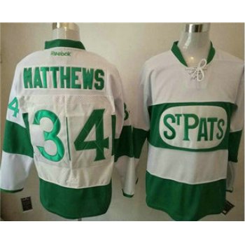 Men's Toronto Maple Leafs #34 Auston Matthews White 2017 St. Patrick's Day Green Stitched NHL Reebok Hockey Jersey
