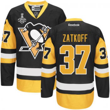 Youth Pittsburgh Penguins #37 Jeff Zatkoff Black With Gold 2017 Stanley Cup NHL Finals Patch Jersey
