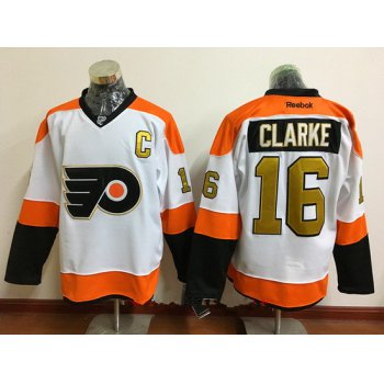 Men's Philadelphia Flyers #16 Bobby Clarke White 50th Gold Stitched NHL 2016-17 Reebok Hockey Jersey